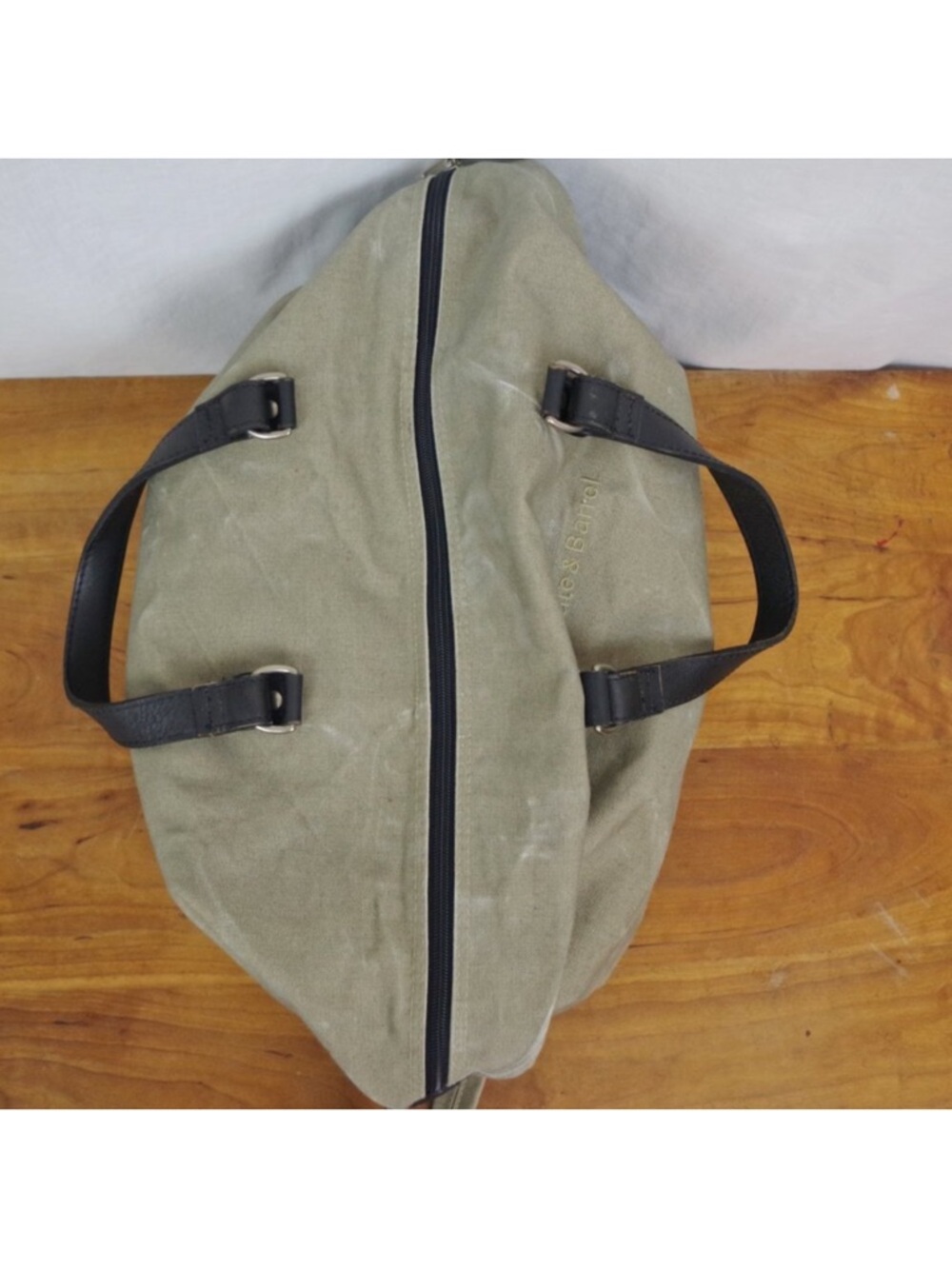 Crate & Barrel Zip Top Canvas Weekender Duffel Bag in Olive with Black Handles